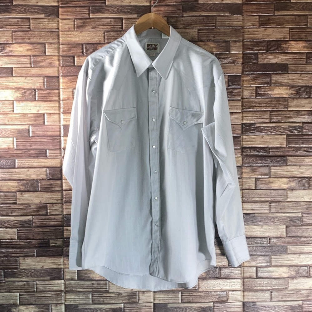 Mens EUC XL Ely Cattlemen Gray Western Pearl Snap Button Down
